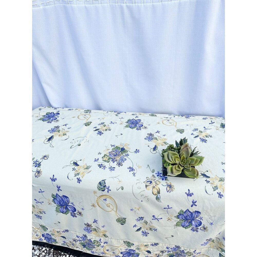 VTG April Cornell Yellow VIOLET VIOLA Tablecloth Cotton 66 X 47